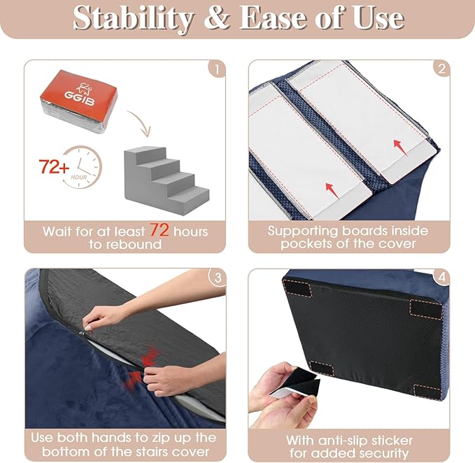 GGIB Dog Stairs for Small Dogs Cats Non-Slip Dog Steps for High Bed Pet Stairs for Sofa Couch Pet Ramp Pet Steps with Removable Washable Cover, 13" H, 3-Step-PurrikoPets