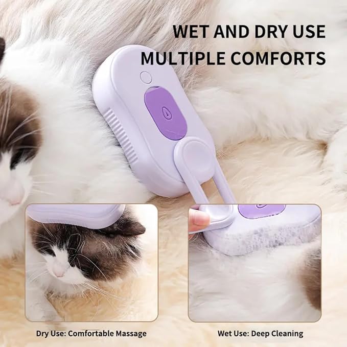 4 in 1 Cat Steam Brush Rechargeable pet spray comb Steam Brush for Cats and Dogs, Massage, Cleaning, Shedding & Combing Multifunctional Hair Removal Anti Static Grooming Tool for home (Purple)-PurrikoPets