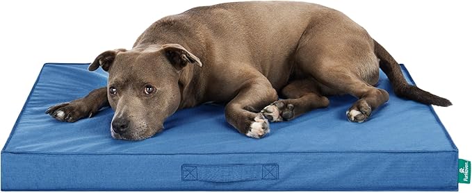 FurHaven Cooling Dog Bed – Large Foam Mattress for Joint Pain Relief, Waterproof Liner, Removable Washable Cover, Durable for Outdoor Use, Deluxe Grid Indoor/Outdoor Bed – Blue, Large-PurrikoPets