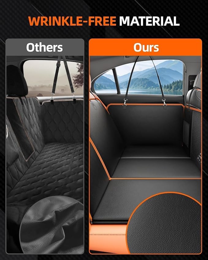 6-in-1 Leather Dog BackSeat Extender, Hard Bottom 40/60 Split Waterproof Car Back/Front Seat Cover, Rear Hammock Carseat Protector, Large Size Pet Mat for SUV/Truck/Cargo, Vehicle Bed Travel Accessory-PurrikoPets