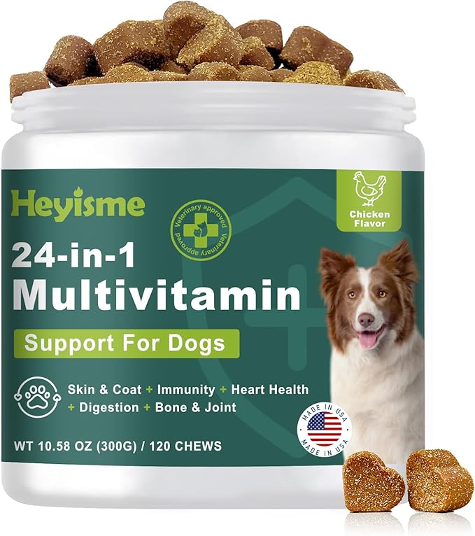Dog Multivitamin, Glucosamine Chondroitin for Dogs, Dog Vitamins and Supplements, Probiotics, Krill Oil for Hip & Joints, Skin, Coat, Immune Health, Heart, Digestion (120 Chews, Chicken)-PurrikoPets