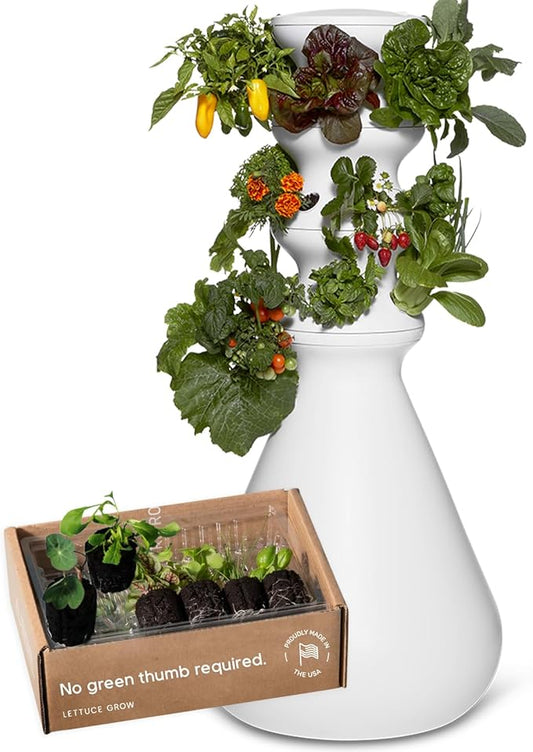 Farmstand Starter Kit + 18 Seedling Credits | Small Hydroponic Growing System Kit | Self-Watering Outdoor Vertical Garden Planter Tower | 4ft 3in | Made in USA-PurrikoPets