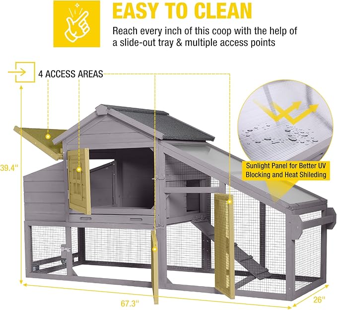 Aivituvin Chicken Coop Mobile Hen Coop, Large Poultry Cage with Wheels Outdoor Backyard Chicken House-PurrikoPets