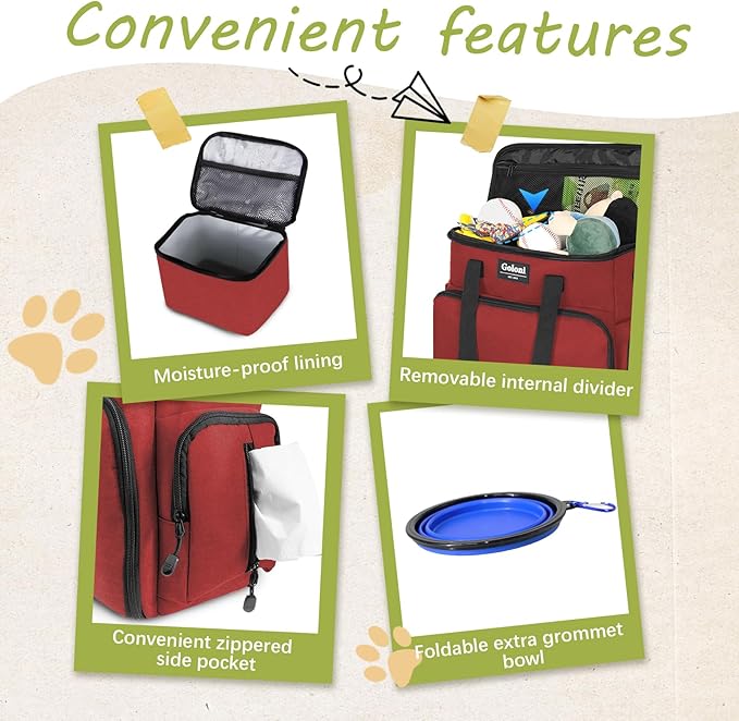 Dog Travel Bag Airline Approved–Pet Travel Tote with Collapsible Bowls,Food Containers & Feeding Mat–Multi-Pocket Organizer for Dogs & Cats, Durable & Water-Resistant for Hiking,Trips,Outdoors-PurrikoPets