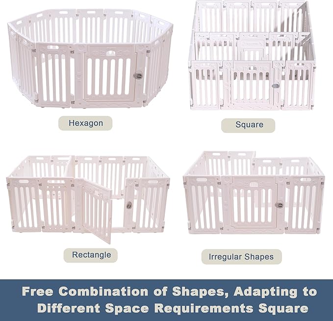 2 Room Dog Playpen with Door,DIY Shape Combination Puppy Pen,16-Panel+2 Link Piece+Large Door+Small Door,25.5" H Dog Fence,Non-Slip&Secure Pet Gate,Easy to Assemble (Two Rooms)-PurrikoPets