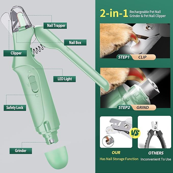 2 in 1 Dog Nail Clippers & Cat Nail Clippers Trimmers for Large Medium Small Dogs Cats Claw Trimmer Quick Sensor and Safety Guard USB Rechargeable with 2 LED Lights Dogs Nail Trimmer-PurrikoPets