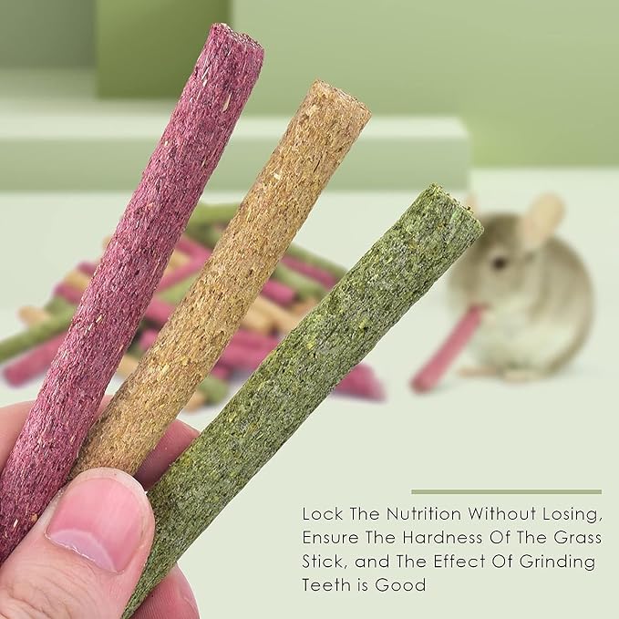 ERKOON Timothy Hay Sticks,Rabbit Chew Toys for Teeth Natural Molar Sticks Rabbits Treats for Bunnies, Chinchilla Guinea Pigs, Gerbil, Hamster (50 Pcs)-PurrikoPets