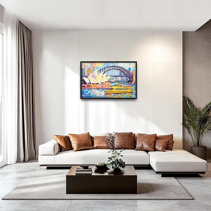 Extra Large Sydney Opera House Framed Wall Art for Living Room,Oversized Abstract Harbour Bridge Cityscape Pictures Wall Decor,Canvas Print Painting Modern Artwork Bedroom Office Bathroom 36L" x 24W"-PurrikoPets