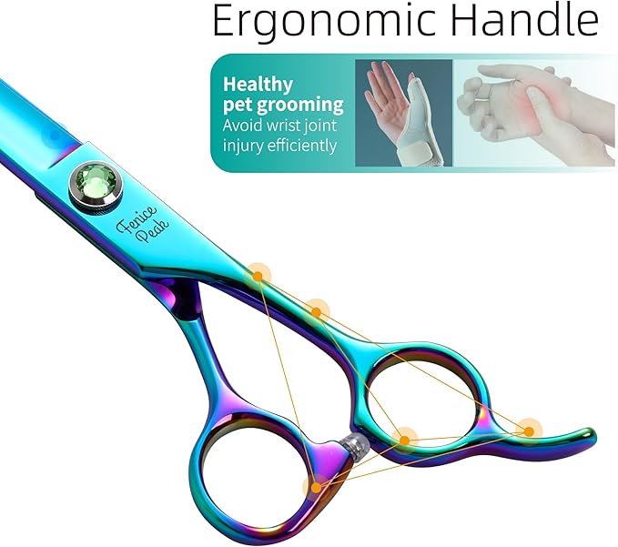 Fenice Peak Green Dog Grooming Scissors Set Straight Thinning Curved and Chunker Shears 4PCS Kit with Simulated Emerald Screw 440C Trimming Shears Durable and Sharp-PurrikoPets