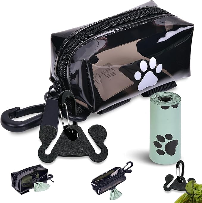 Dog Waste Bag Dispenser Poop Bag Dispenser for Leash Accessory dog Poop Bag Holders Fits Dog Leash Include Hand Free Holder, Clear, No-PUXB-PurrikoPets