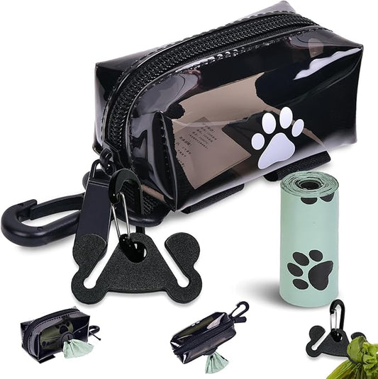 Dog Waste Bag Dispenser Poop Bag Dispenser for Leash Accessory dog Poop Bag Holders Fits Dog Leash Include Hand Free Holder, Clear, No-PUXB-PurrikoPets