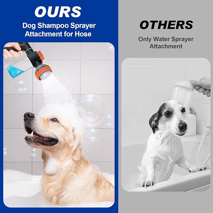 Dog Shower Attachment Water Hose Nozzle Sprayer Set with Metal 3-Way Shower Diverter & 6.6 Ft Long Hose for Bathroom Shower Arm Easy Indoor Outdoor Pet Pup Dog Washing Hose attachment-PurrikoPets