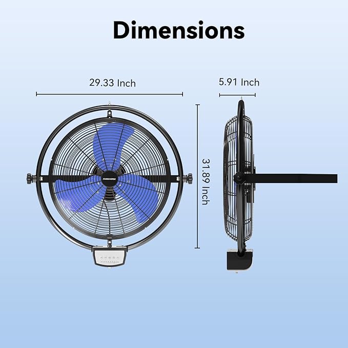 20 Inch Wall Metal Fan Pro Series Remote Control, High Velocity Wall Mount Fans for Commercial, Residential, Warehouse, Covered Patio, Shop, Garage, Barn 3 Speed 5200 CFM UL Safety Listed-PurrikoPets