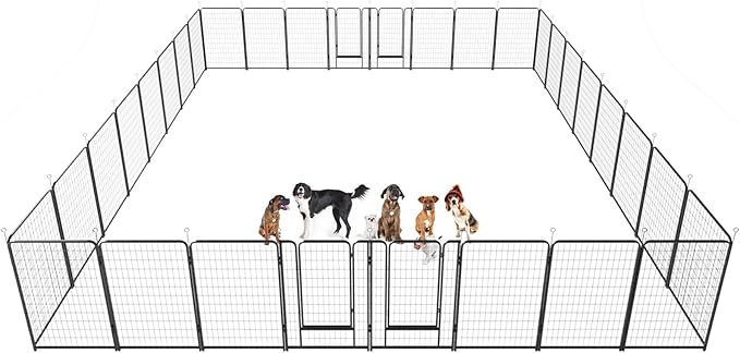 Dog Playpen Outdoor Extra Wide 32 Panels Heavy Duty Dog Fence 50" Height Anti-Rust with Doors Portable for RV Camping Yard, Total 84FT, 561 Sq.ft, Snowy Black-PurrikoPets