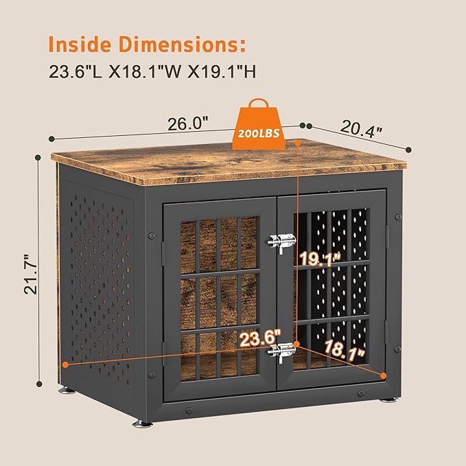 26" Heavy Duty Dog Crate Furniture for Small Dogs, Metal Kennel for High Anxiety Dogs, Chew Proof Pet Cage Indoor, Decorative Dog Kennel End Table-PurrikoPets