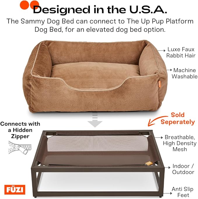FUZI Luxury Aesthetic Dog Bed for Medium Dogs with Washable Cover, Pet Couch, Pet Bed with Sides, Non-Slip Bottom, Soft and Durable Calming Dog Bed, Faux Rabbit Fur, Medium 31.75x23.6x9.5 Light Brown-PurrikoPets