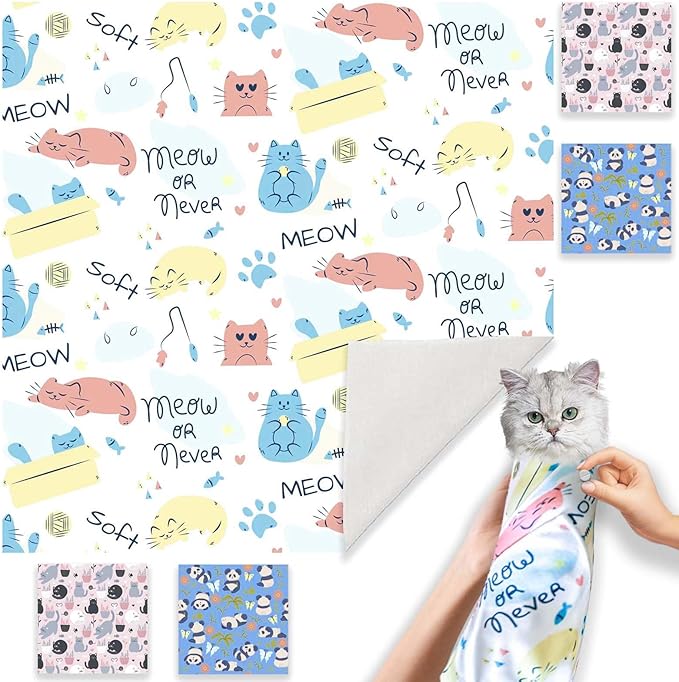 31.5" Cat Wrap for Grooming-Premium Cat Grooming Wrap Cat Restraint for Nail Clipping, Self-Adherent Soft Cat Blanket to Wrap Cat Anti-Scratch Anti-Escape Grooming Bag (White, XXL)-PurrikoPets