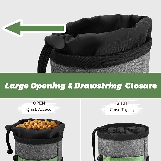 Dog Treat Pouch Training Behavior Aid, Dog Treat Training Bag for Dog Walks Outdoor Activities Travel, Built-in Poop Bag Dispenser 3 Ways to Wear-PurrikoPets