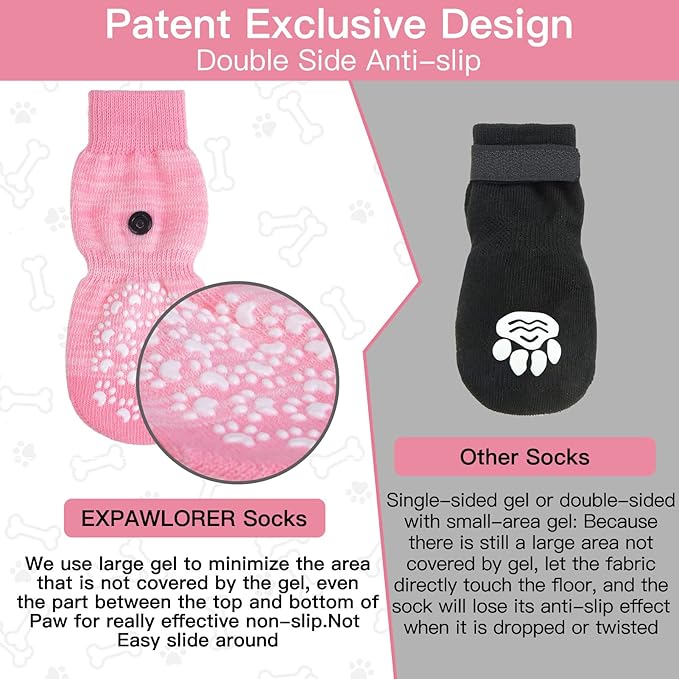 EXPAWLORER Anti Slip Dog Socks to Prevent Licking Paws, Doggie Shoes for Hot Pavement, Pet Booties for Small Medium Large Senior Dogs, Traction Control Dog Boots & Paw Protectors for Hardwood Floors-PurrikoPets