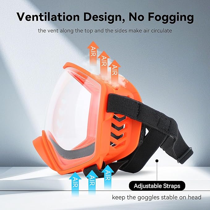 Dog Sunglasses UV Protection Clear Dog Goggles Windproof Glasses with Elastic Straps for Medium-Large Breed, Orange Frame + Clear Lens-PurrikoPets