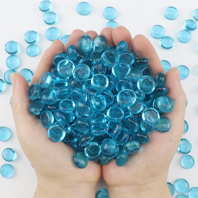 2.16LB Glass Beads Vase Filler Aquarium Gravel Decor Flat Glass Marbles Gems Pebbles Fish Tank Rocks Home Decorative Art Craft - Light Blue-PurrikoPets