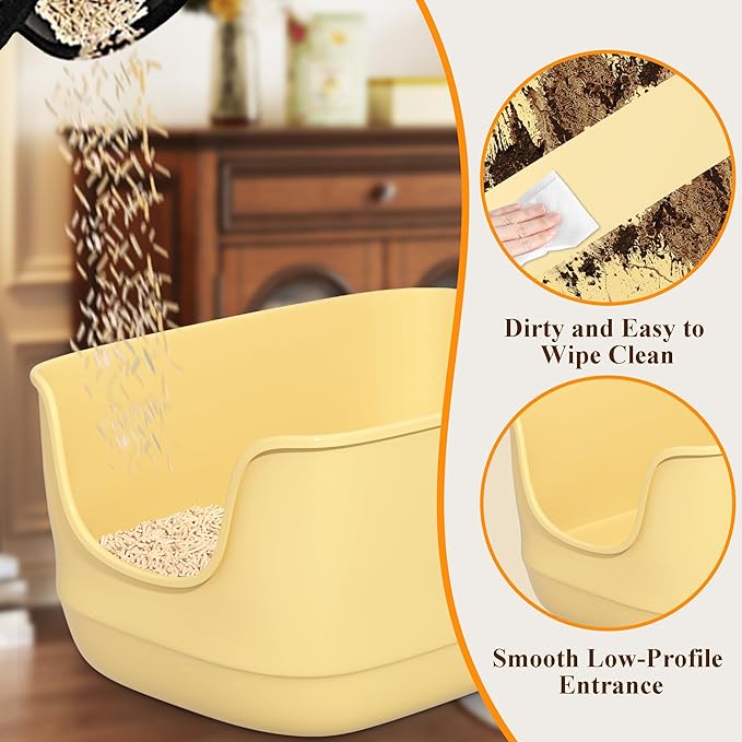 Gefryco Large Cat Litter Box with High Sided 24.6"x18.3"x12.2" - Jumbo Extra Large Open Anti - Splashing High Wall for Multiple Cats (Yellow)-PurrikoPets