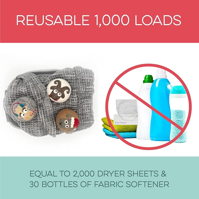 Fluff Ewes Wool Dryer Balls 3 Pack Premium New Zealand Wool Laundry Balls for Dryer, No Static Dryer Balls Laundry Reusable, XL Christmas Dryer Balls, Holiday Dryer Balls - Sheep in Heavenly Peace-PurrikoPets