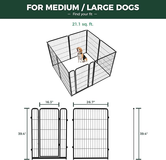 FXW Homeplus Unleashed Indoor Dog Playpen - Stress-Free and Safe Play, Heavy Duty 40 Inch 8 Wire Panels Dog Pen for Medium and Large Dogs, Black│Patented-PurrikoPets