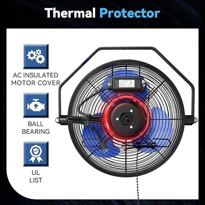 12 IN High Velocity Wall Mount Fan, 3 Speed Industrial Wall Fan with Sealed Motor, 2500 CFM Adjustable Air Circulator for Garage, Commercial, Greenhouse, Warehouse & Gazebo Use, UL Listed-PurrikoPets