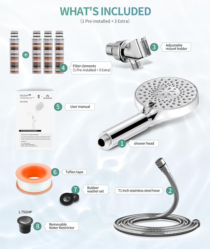 Filtered Shower Head with Handheld, High Pressure 9 Spray Mode Chrome Showerhead with 4 Filters, Detachable Shower Head, Water Softener Filters Beads for Hard Water - Remove Chlorine-PurrikoPets