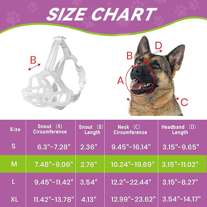 Glow-in-The-Dark Dog Muzzle, Basket Muzzle for Small Medium Large Dogs,Anti-Biting Chewing, Lightweight Cage Design,Allows Drinking & Panting,for Grooming & Training (Transparent Size M)-PurrikoPets
