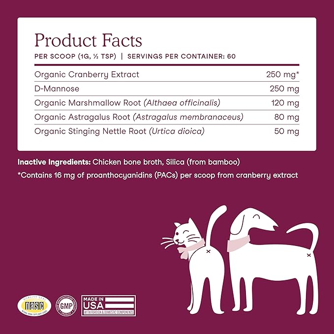 Fera Pets Bladder Support - Cranberry for Dogs & Cats - D-Mannose & Marshmallow Root - Urinary Tract Support - Supports Normal Urine pH - Boosts Immunity - 60 Scoops-PurrikoPets