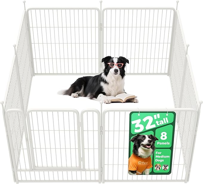 FXW Rollick Unleashed Dog Playpen for Indoor, Yard, RV Camping, 32 inch 8 Panels for Small and Medium Dogs, White│Patented-PurrikoPets