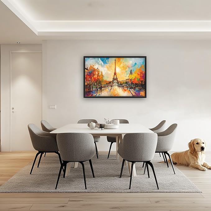 Framed Large Eiffel Tower Wall Art for Living Room, Oversized Paris City Street Landscape Wall Decor, Colorful Sunrise Canvas Painting Modern Artwork for Living Room Bedroom Office 36"x24"-PurrikoPets