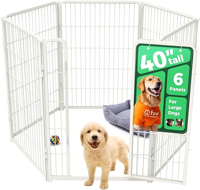 FXW Homeplus Unleashed Indoor Dog Playpen - Stress-Free and Safe Play, Heavy Duty 40 Inch 6 Wire Panels Dog Pen for Medium and Large Dogs, White│Patented-PurrikoPets