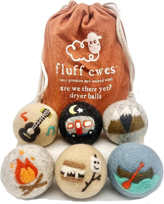 Fluff Ewes Wool Dryer Balls 6 Pack Premium New Zealand Wool Laundry Balls for Dryer, No Static Dryer Balls Laundry Reusable, XL Wool Dryer Balls Cute, Baby Dryer Balls for Dryers - are We There Yet-PurrikoPets
