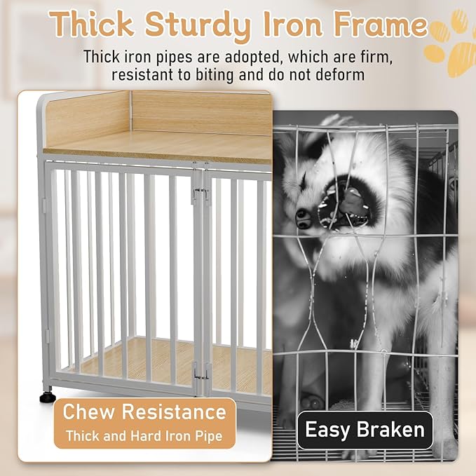 42inch Dog Crate Furniture, Medium Dog Kennel Indoor, Decorative Pet House End Table, Wooden Cage Kennel Indoor, Heavy Duty Dogs Crate Furniture for Large and Medium-PurrikoPets