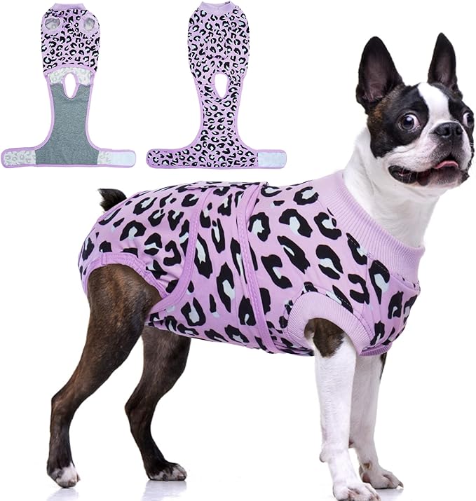 FUAMEY Recovery Suit for Dogs After Surgery,Soft Breathable Dog Bodysuit E-Collar & Cone Alternative Surgical Suit,Male Female Dog Neuter Spay Suits Anti Licking Wounds Onesie Purple Leopard L-PurrikoPets