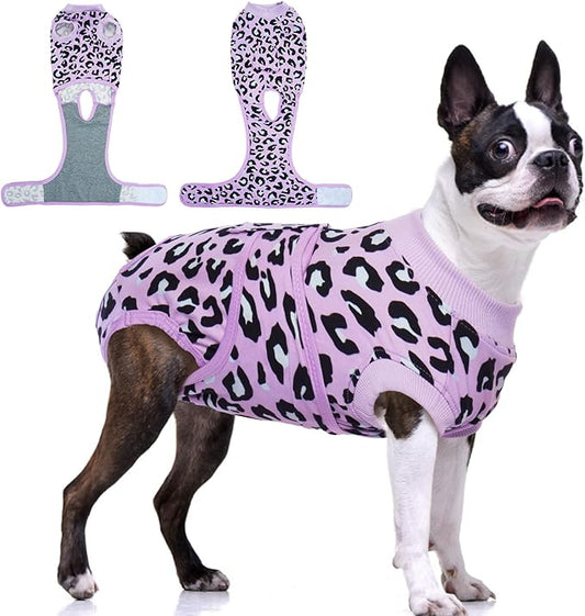 FUAMEY Recovery Suit for Dogs After Surgery,Soft Breathable Dog Bodysuit E-Collar & Cone Alternative Surgical Suit,Male Female Dog Neuter Spay Suits Anti Licking Wounds Onesie Purple Leopard L-PurrikoPets