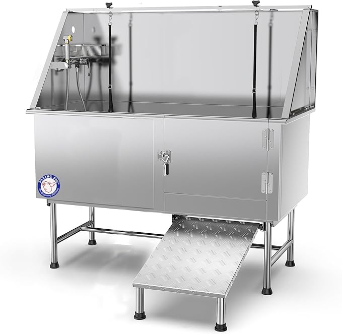 Flying Pig Grooming 62" Stainless Steel Pet Dog Bath Tub with Faucet (Right door/Left Drain), 62 x 27 x 58"-PurrikoPets