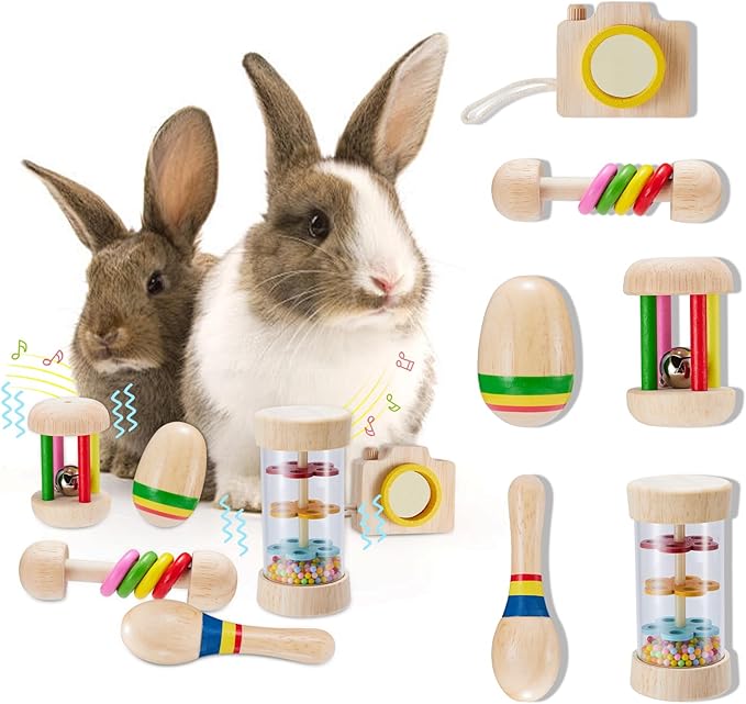 6 Pcs Wooden Bunny Toys - Safe Rabbit & Guinea Pigs Teeth Grinding Toys for Chinchillas, Hamsters & Small Animals - Indoor & Outdoor-PurrikoPets