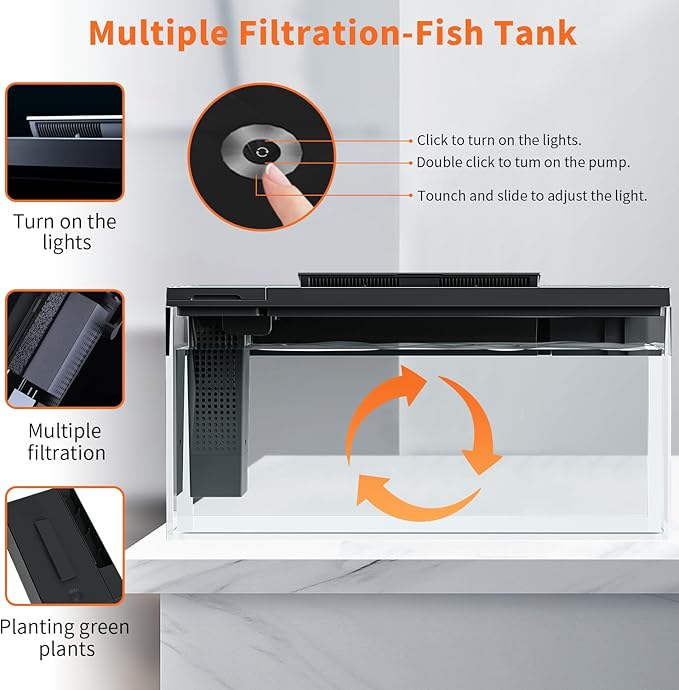 3.7 Gallon Betta Fish Tank self Cleaning,Smart Aquarium Aquarium kit with Filter Light Water Pump-PurrikoPets