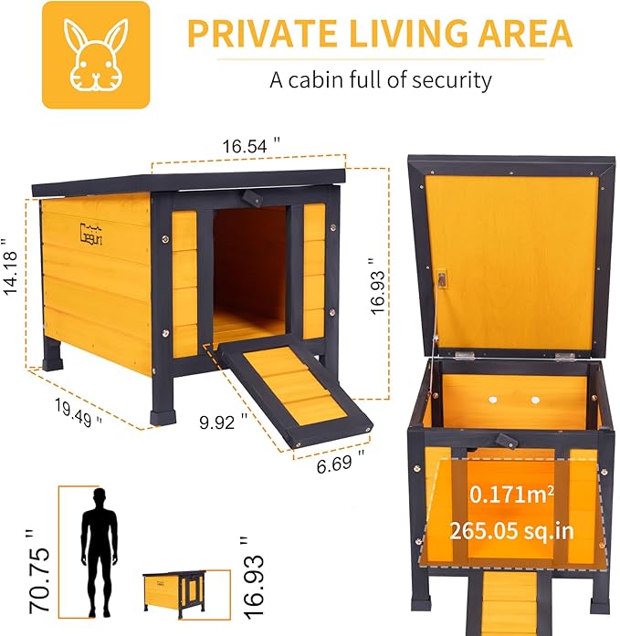 GEGURI Outdoor Cat House Weatherproof, Rabbit Hutch & Indoor Bunny Cage, Wooden Shelter for Feral Cats, Rabbits, Chickens & Small Animals-PurrikoPets