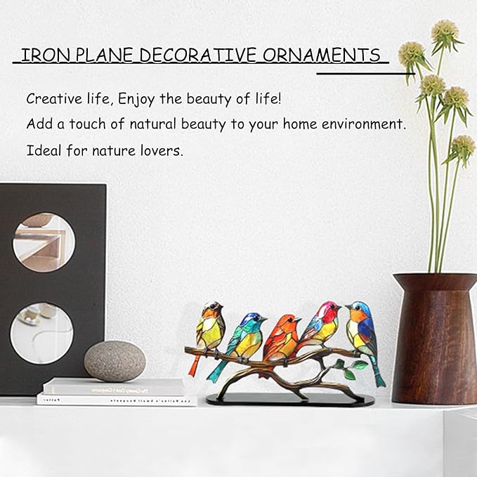 5 Birds on a Branch, Metal Desktop Decorations, Home Bird Decorations for Office, Window, Aviary, Garden, Gifts for Bird Lovers, Boxed Set.-PurrikoPets
