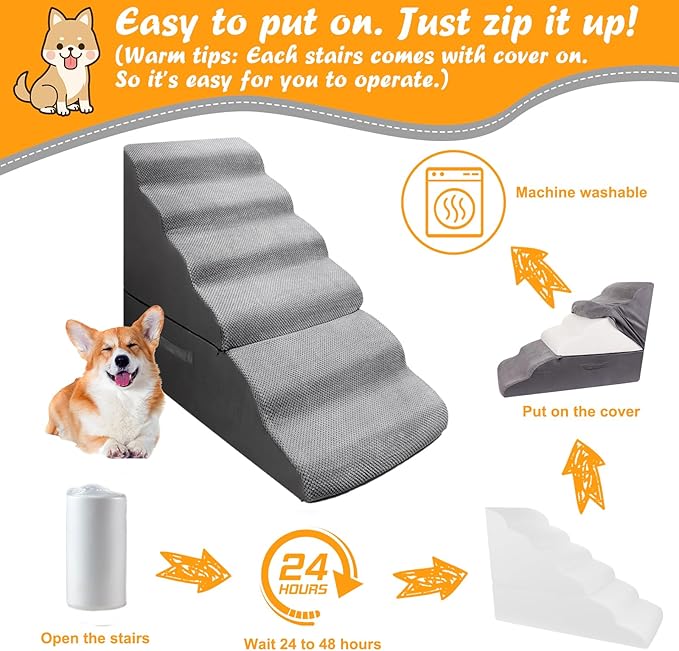 Dog Stairs&Steps for 30 Inches Tall High Bed Up to 30-36 Inch, Pet Dog Ramp Ladder for Small Dogs, Doggie, Old Cats, Kitty, Small Animals Grey-PurrikoPets