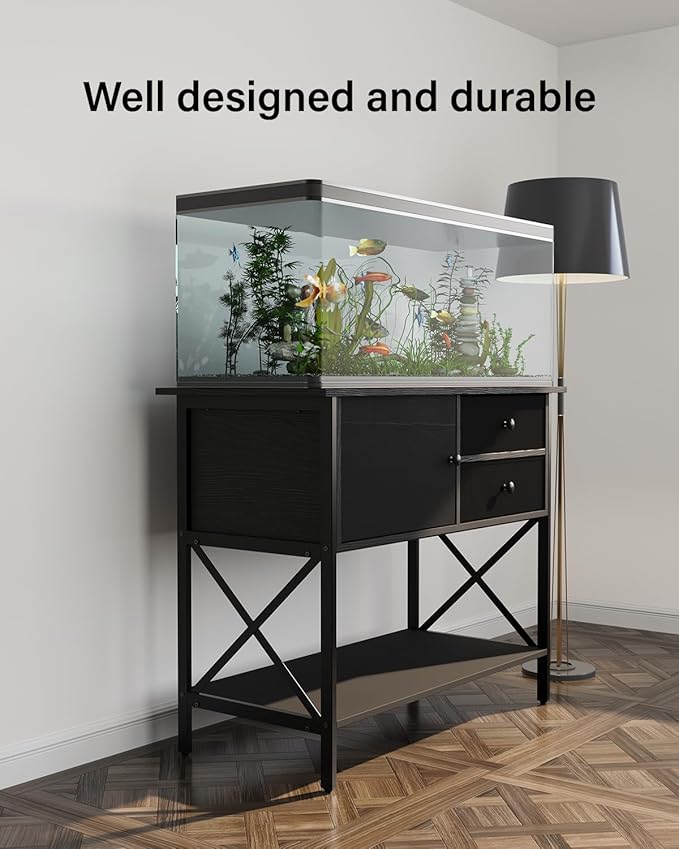 Fish Tank Stand 40 Gallon: Sturdy Aquarium Stand with Accessories Storage - Metal Tank Stands Table for 40-50 Gallon Reptile Breeder Turtle Terrarium - 36.6"x18.8" Weight Capacity 660 lbs-PurrikoPets