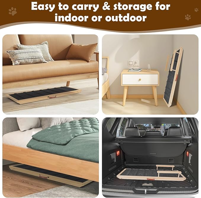 Dog Ramp for Couch, Bed or Car, Wooden 44" Long Pet Stairs for Small & Large Old Dogs & Cats, Hold up to 200lb, 5 Adjustable Height from 14.96" to 22", Portable Doggie Steps, Excellent Traction-PurrikoPets
