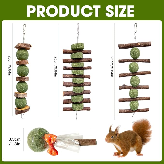 3 Pcs Bunny Chew Toys with 3 Pcs Rabbit Chew Lollipop for Teeth Grinding, Improve Dental Health, Treats for Rabbits Guinea Pigs Chinchillas Bunnies Hamsters-PurrikoPets