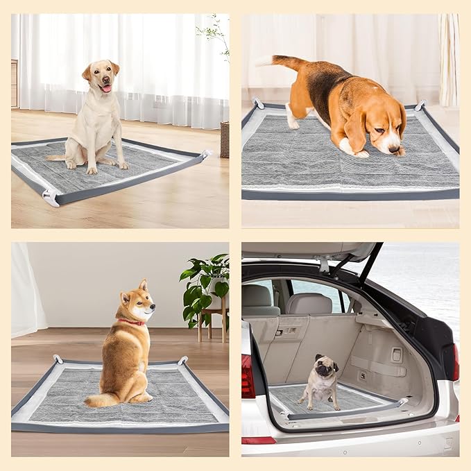 Dog Pee Pad Holder, Puppy Pad Holder Tray for 24'' x 24'' Training Pads, 15pcs Dog Potty Tray Set Include High Edge Silicone Mat & 6 Activated Charcoal Disposable Puppy Pads & 8 Holder Clamps-PurrikoPets