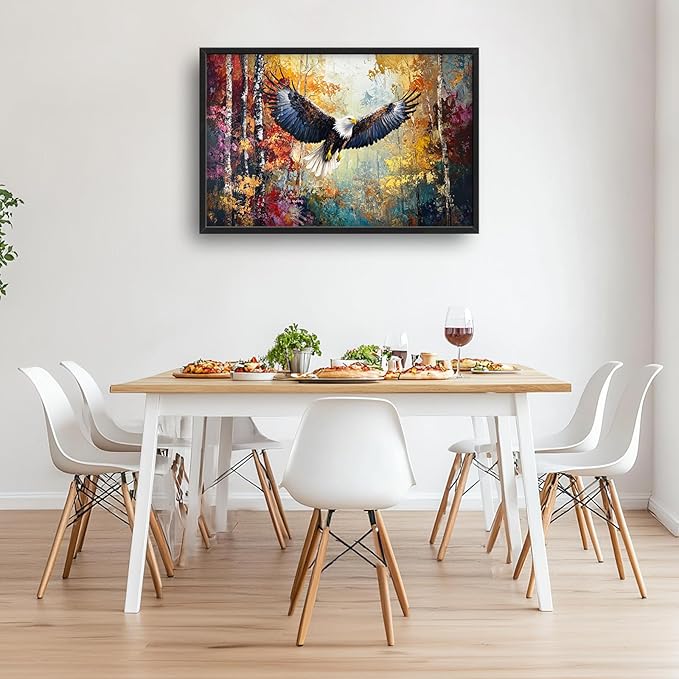 Extra Large Framed Bald Eagle Wall Art,Abstract Colorful Forest Wall Decor,Autumn Fall Forest Pictures for Living Room,Canvas Print Painting Modern Artwork Bedroom Office Home Decor 36L x 24W-PurrikoPets